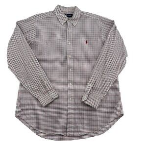 Ralph Lauren Classic Fit Long Sleeve Button Down Red White Plaid Shirt Men's L